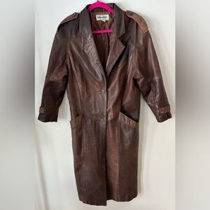 Split End Ltd Vintage Full length long Leather Cost Size‎ S 80’s style trench